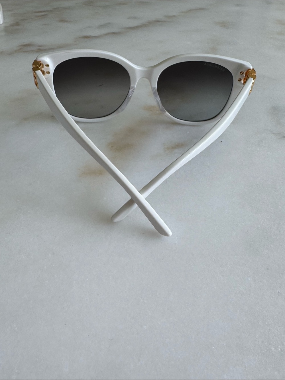 Balenciaga White Cat-Eye Sunglasses with Gold BB Accents - Picture 5 of 14